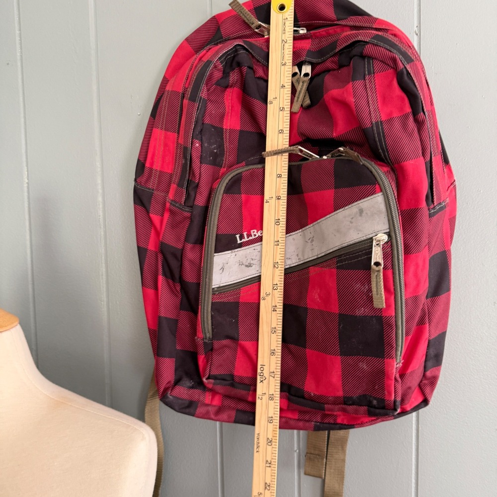 LL Bean Deluxe Book Pack Backpack Red Lap Top Buffalo Plaid 236564 Unisex- READ - Picture 7 of 13